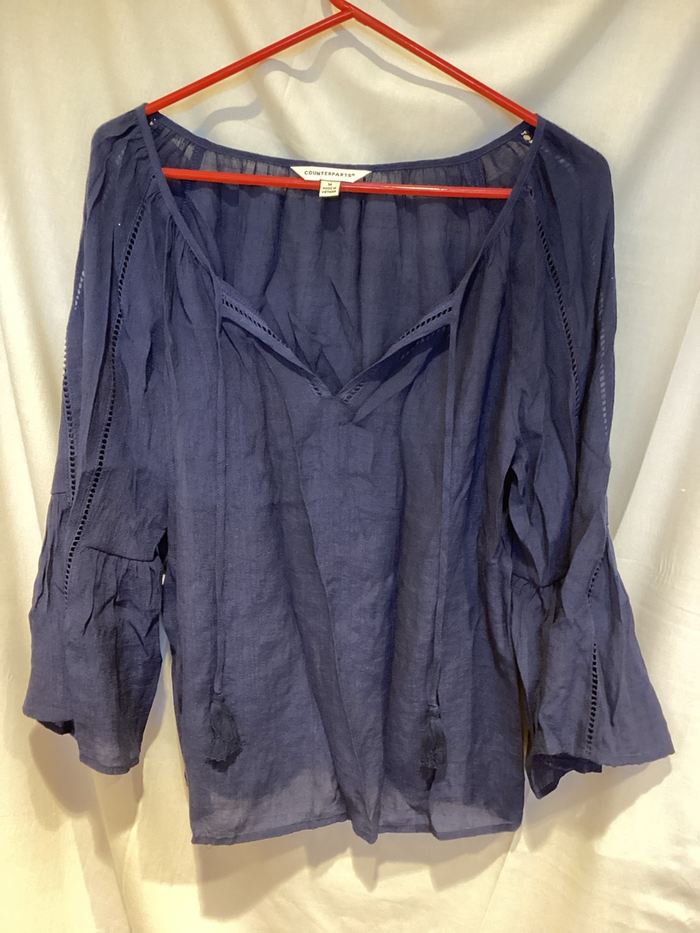 Counterparts Navy Boho Peasant Blouse with Tassel Ties
